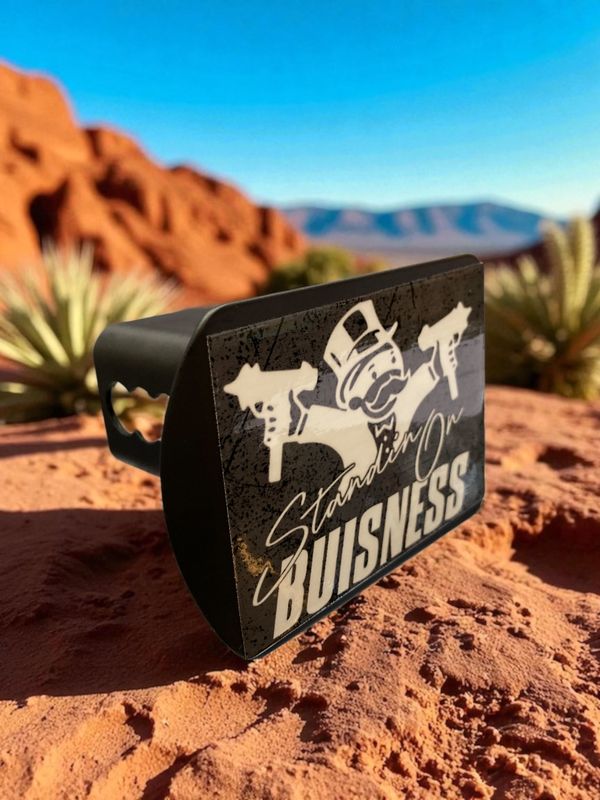 Black Metal Hitch Cover 3"X4"X2" (Standing On Business)