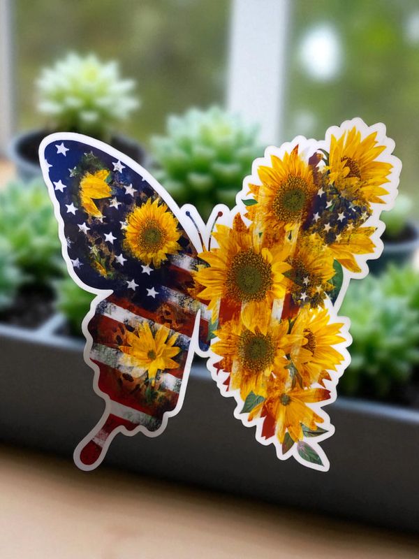 US Sunflower Butterfly Sticker