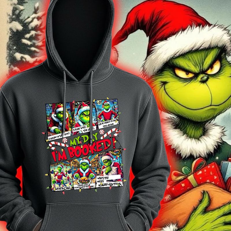 Grinch I,m Booked Grey Hoodie