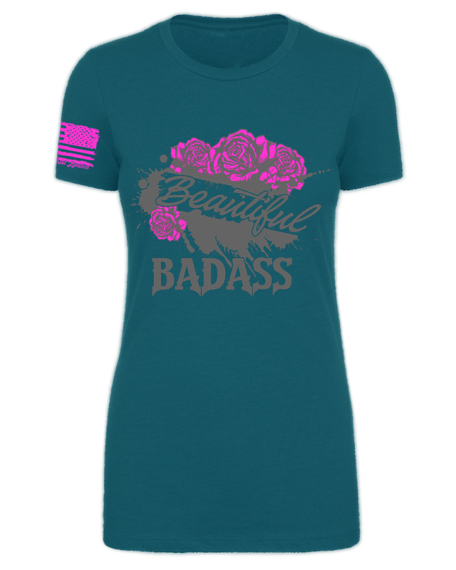 Beautiful Badass Roses Teal W/Pink/Grey S/S