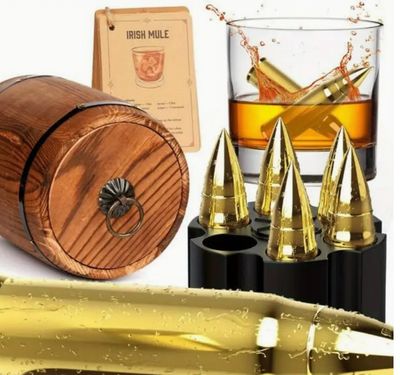 Wooden Barrel of Whiskey Stones Ice Bullets Set