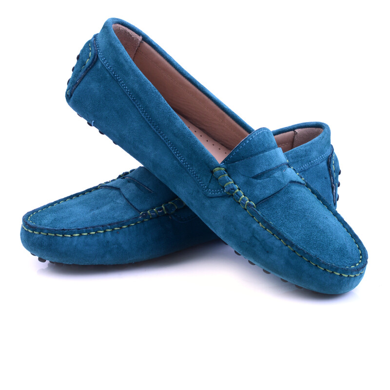 Mocassin Daim Vert Bleu