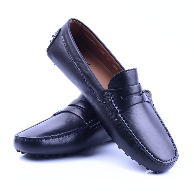 mocassin a picot Cuir Noir