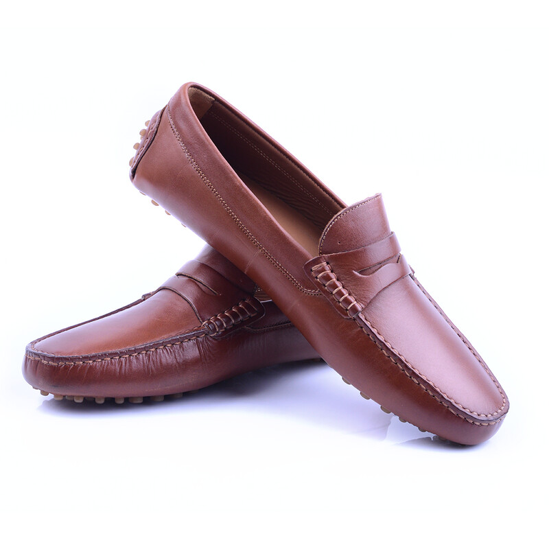 mocassin a picot Cuir Tabac