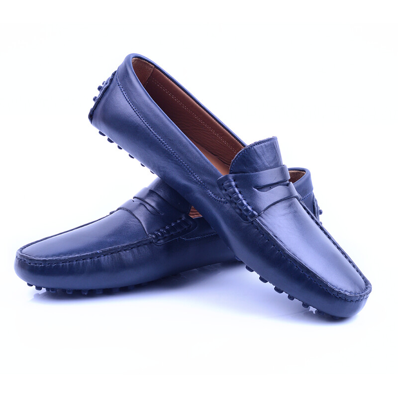 mocassin a picot Cuir Bleu