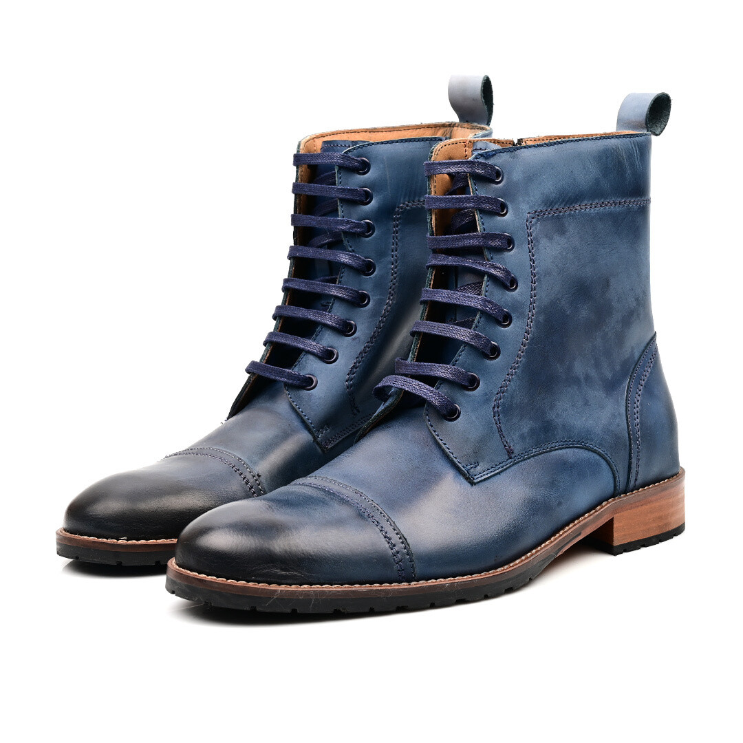 Bottes a lacet et fermeture eclair Bleu