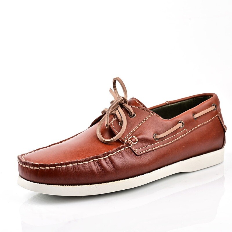 Bateau Marron Claire Avec  Lacet Beige