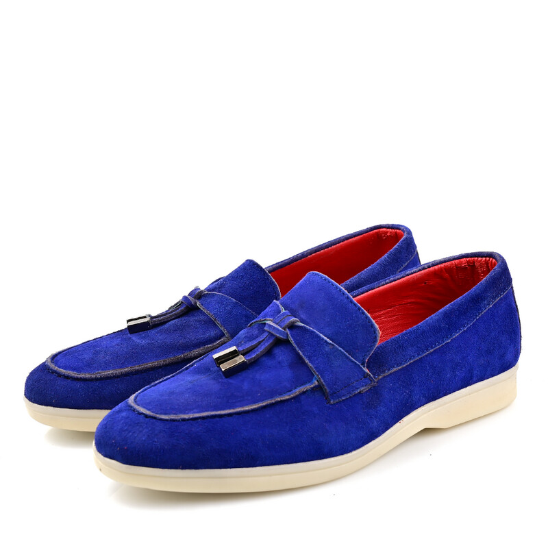 Mocassin plat Daim BLEU