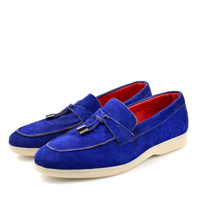 Mocassin plat Daim BLEU