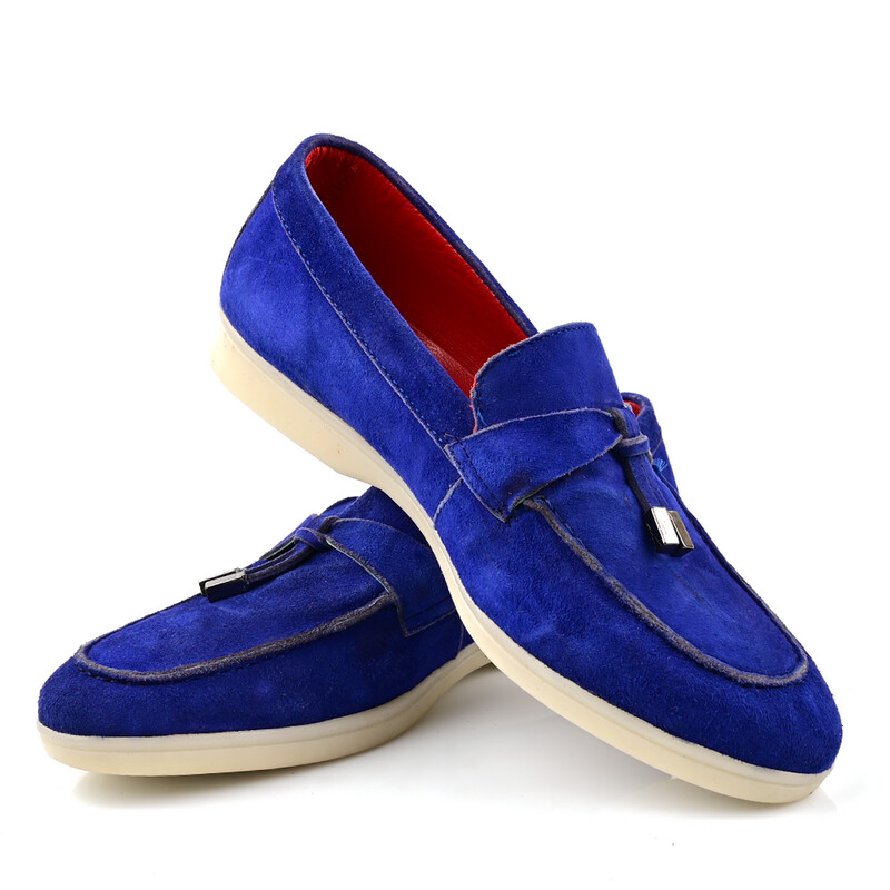 Mocassin plat Daim BLEU