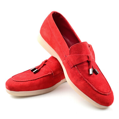 Mocassin plat Daim ROUGE