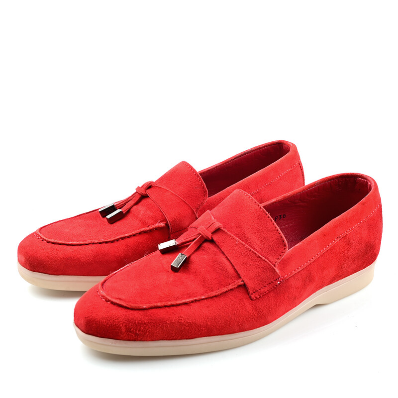 Mocassin plat Daim ROUGE