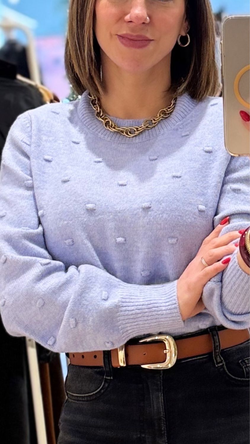 Suéter borlas azul lavanda