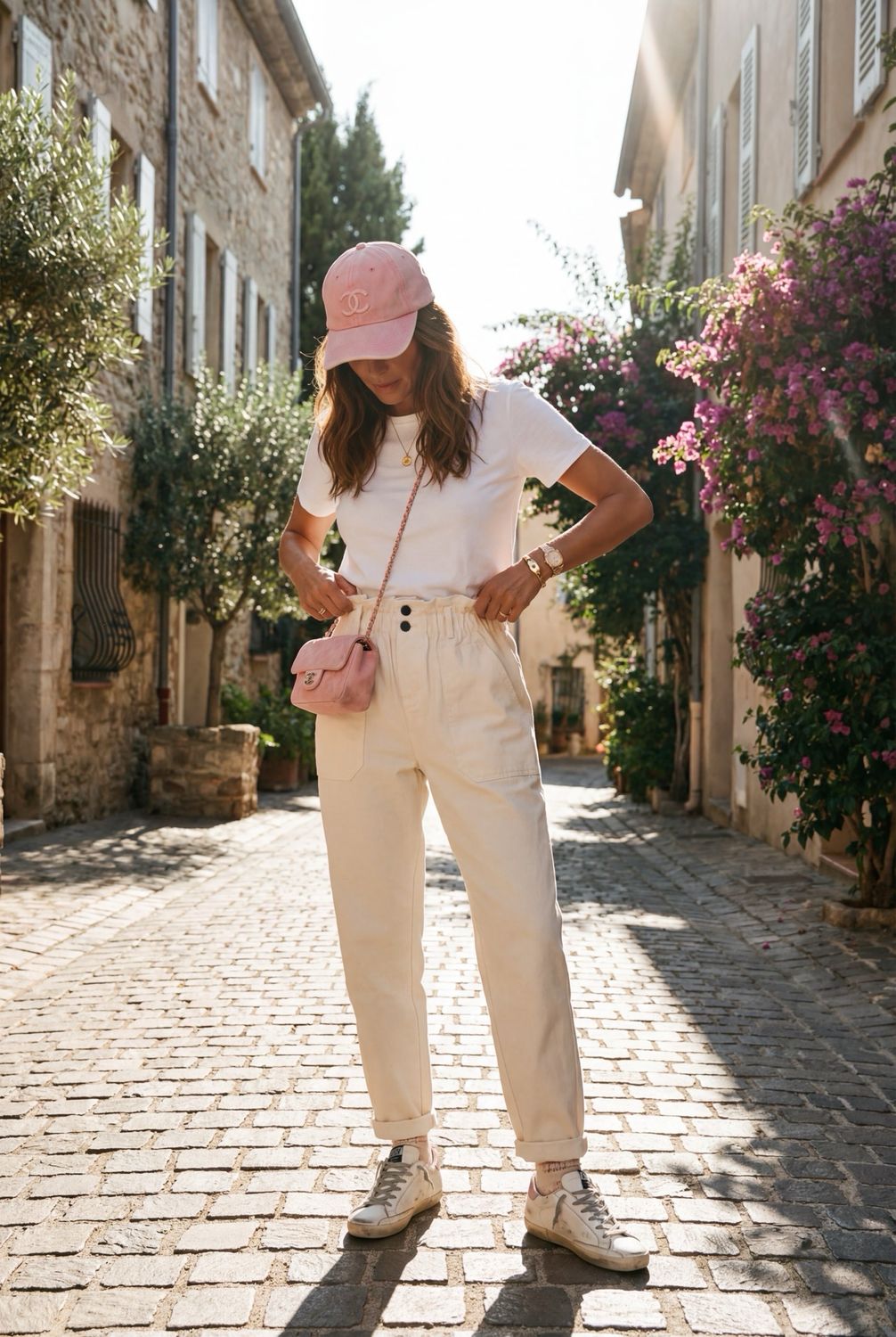 Pantalón “paperbag” crudo