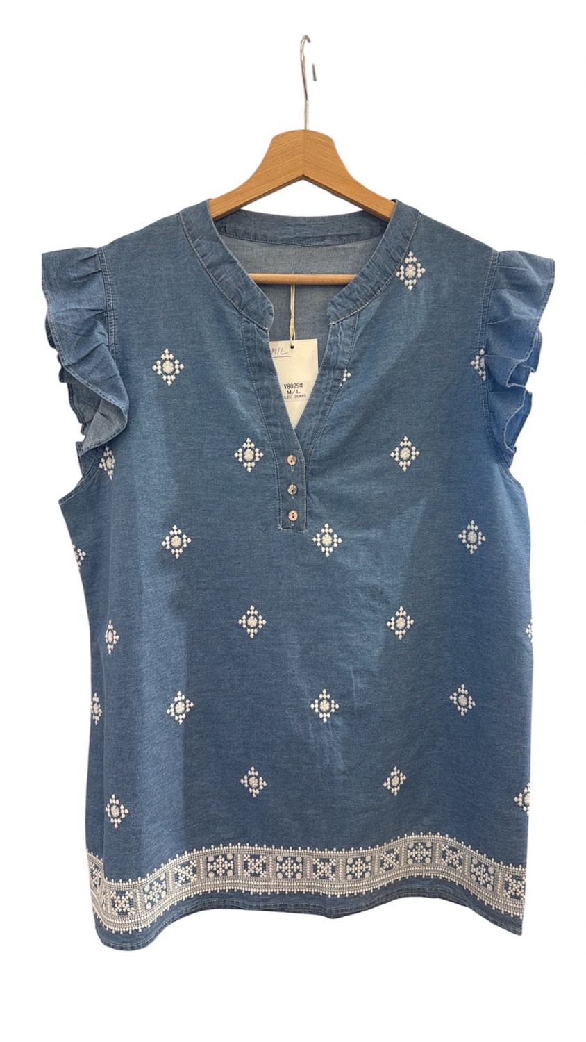Top denim bordados “Lucy”