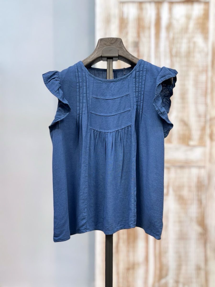 Top azul volantes