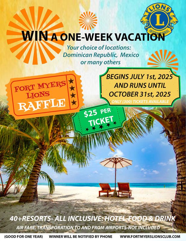 Raffle Ticket Lions Club Vacation