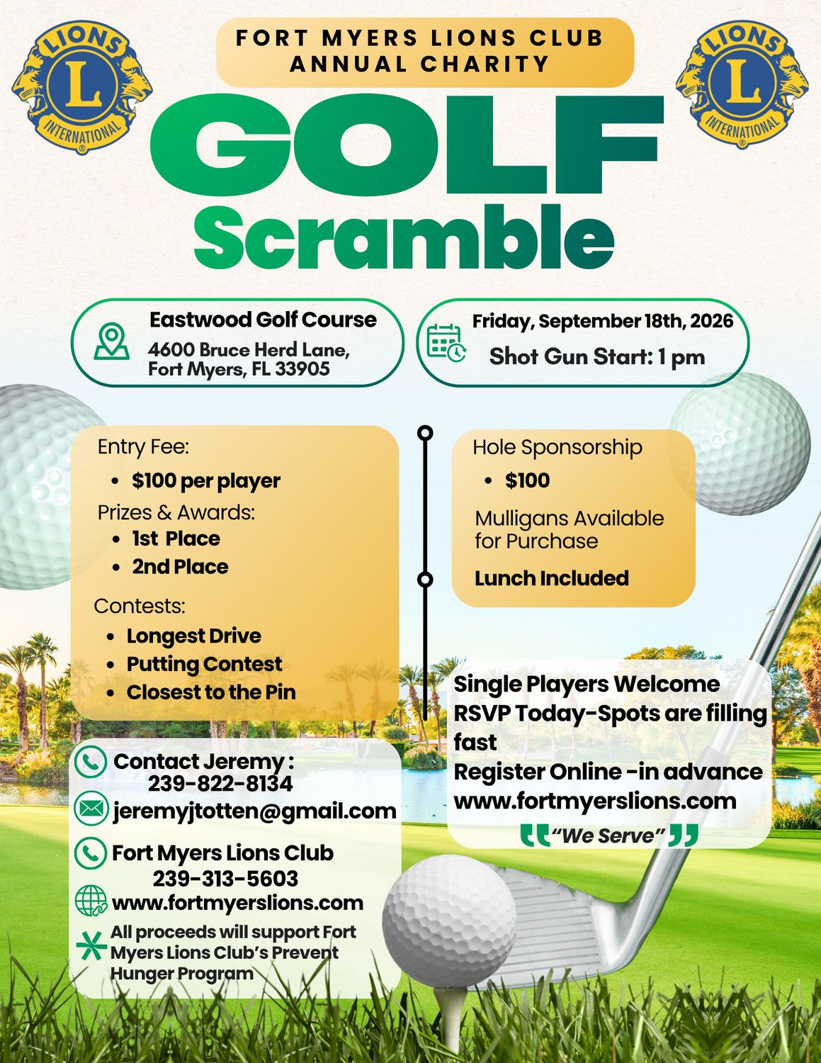 Golf Tournament Online 1-3 Player Registration