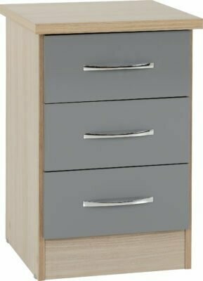 Nevada 3 Drawer Bedside Chest, Style: Grey Gloss/Light Oak Effect Veneer