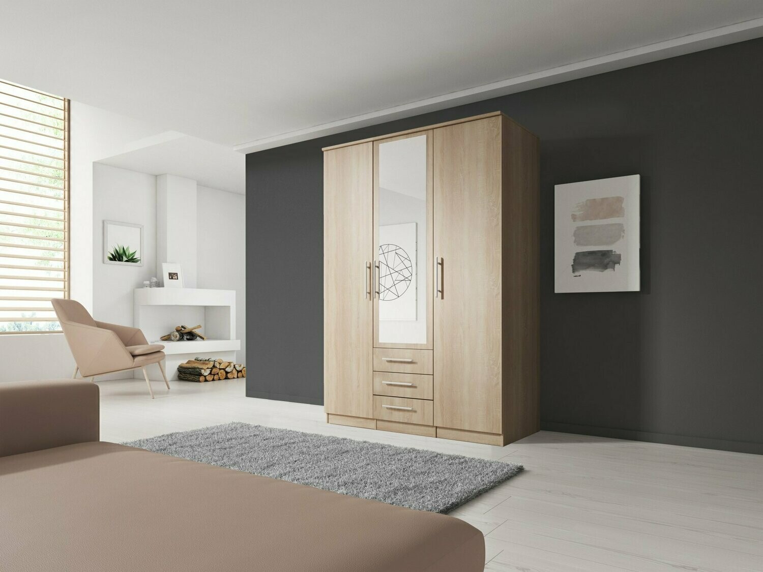 Alex Range 3-Door Wardrobe - Light Oak