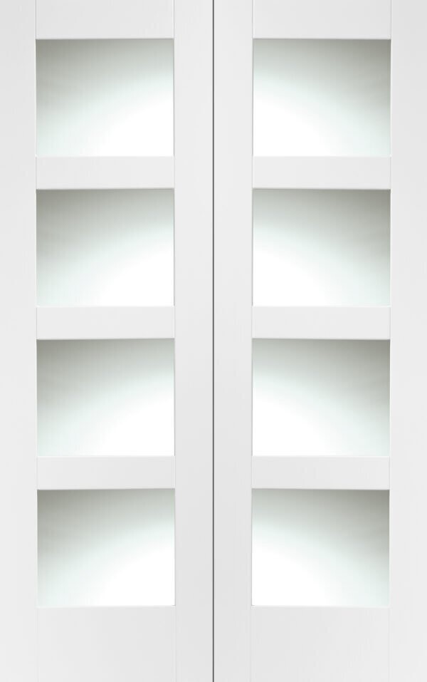 Internal White Primed Shaker Door Pair with Clear Glass