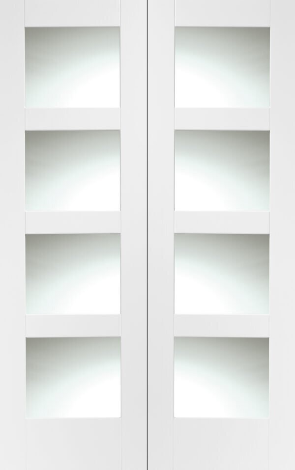 Internal White Primed Shaker Door Pair with Clear Glass