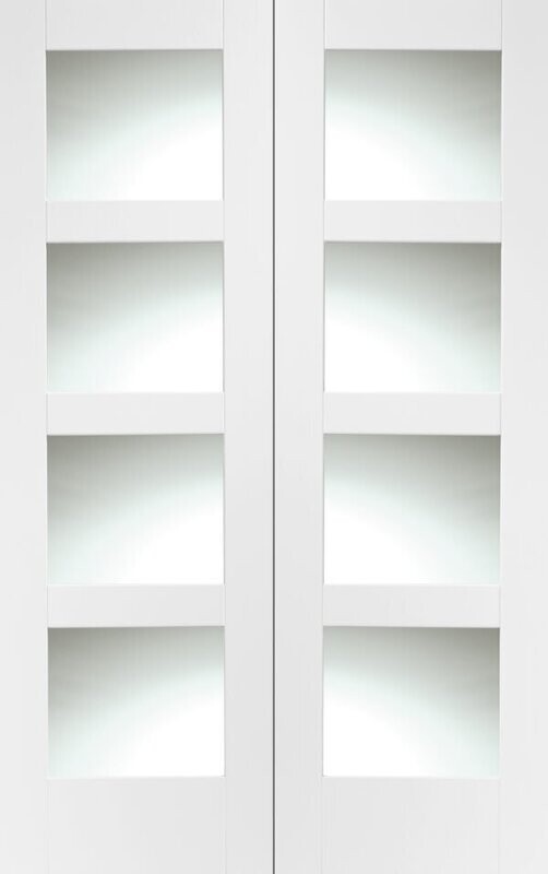Internal White Primed Shaker Door Pair with Clear Glass