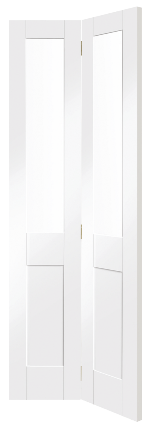 Internal White Primed Malton Shaker Bi-Fold with Clear Glass