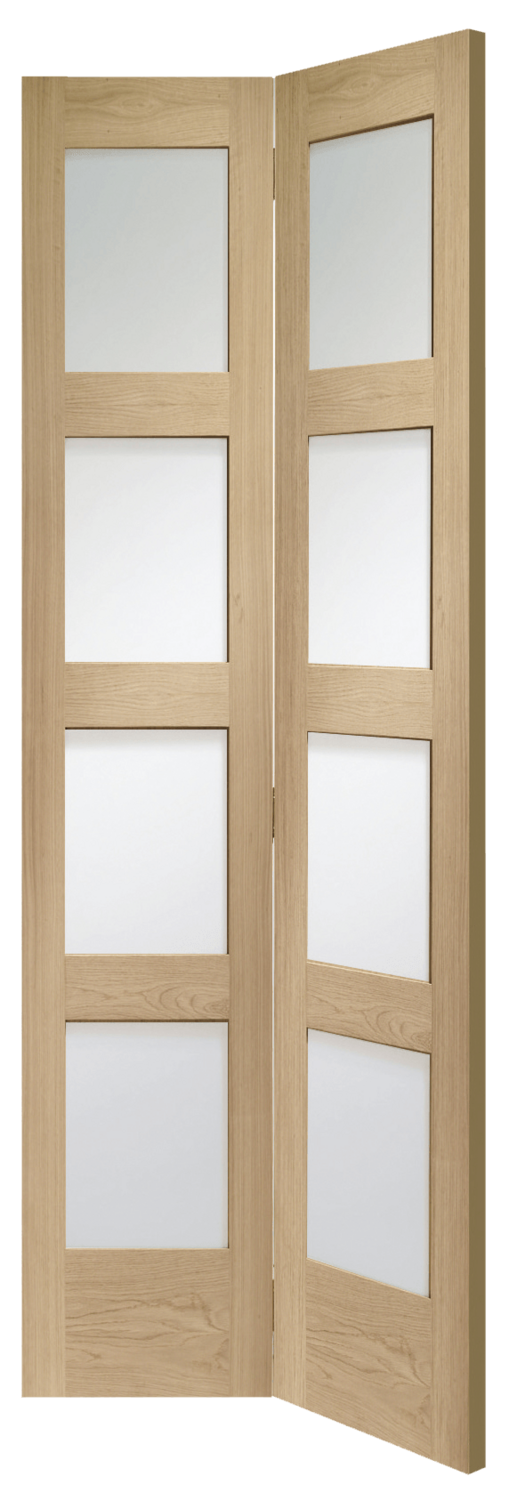 Internal Oak Shaker 4 Panel Bi-Fold Door with Clear Glass