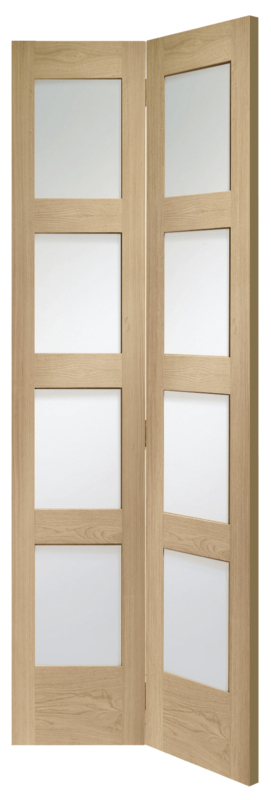 Internal Oak Shaker 4 Panel Bi-Fold Door with Clear Glass