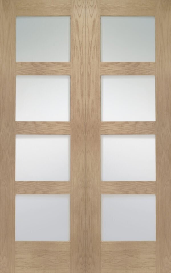Internal Oak Shaker Door Pair with Clear Glass