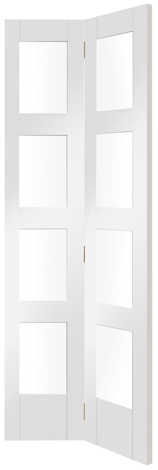 Shaker Bi-Fold Internal White Primed Door with Clear Glass