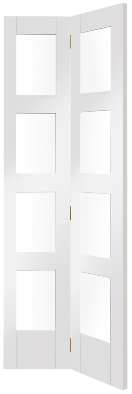 Shaker Bi-Fold Internal White Primed Door with Clear Glass