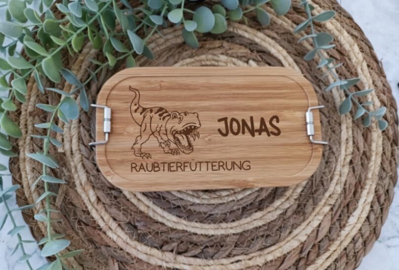 Jausenbox Edelstahl + Bambus 
 "Raubtierfütterung"
