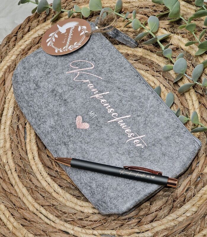 Filz- Etui + Kugelschreiber SET "mit Herz"