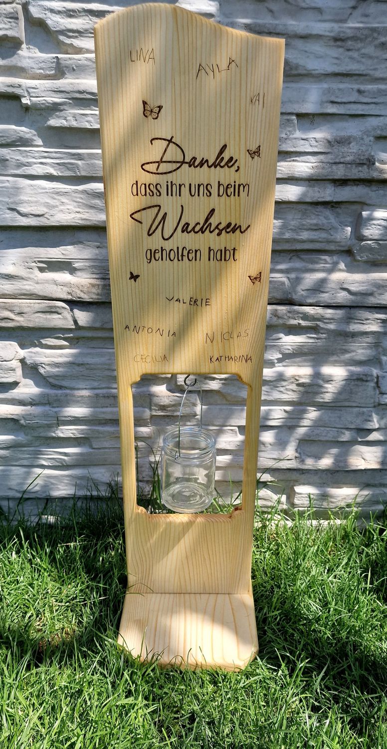 Windlicht "Danke, dass ihr uns beim Wachsen geholfen habt"