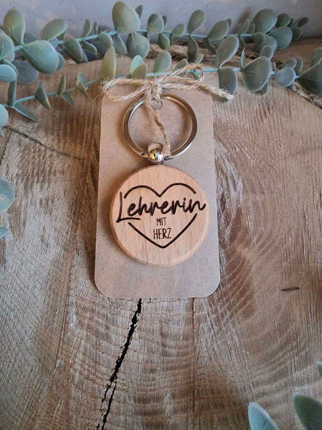 Schlüsselanhänger Holz - Lehrerin mit Herz