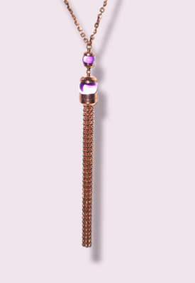 Collana lunga Rebecca, in bronzo rosè con pietre viola