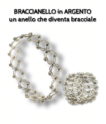 ​Braccianello, anello e bracciale, due in uno, in argento "bianco" con zirconi.