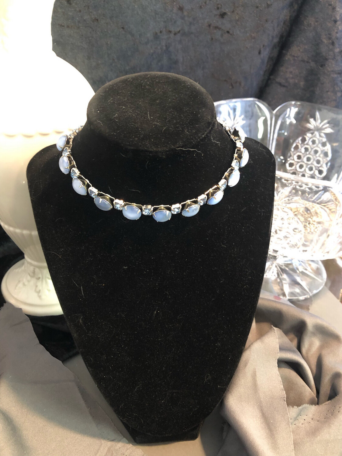 Ice Blue Moon Glow &amp; Rhinestone Choker
