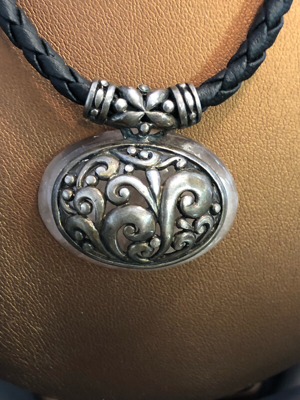 Sterling And Rose Quartz On Braided Necklace
