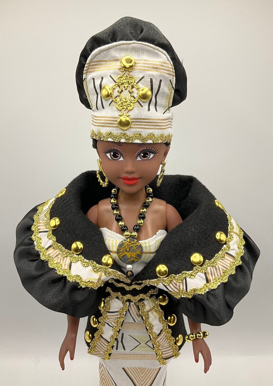 Black Vinyl Fashion Doll - Mud Cloth Fabric