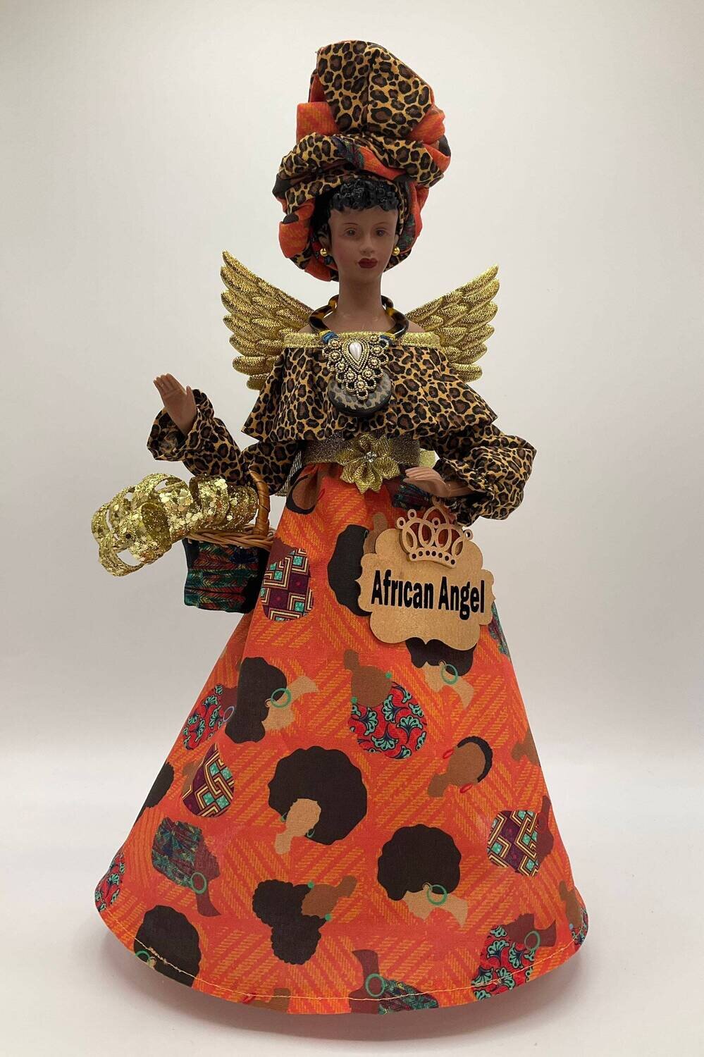 Handcrafted African Angel Tree Topper - Vibrant Orange Pride, Joy and Beauty