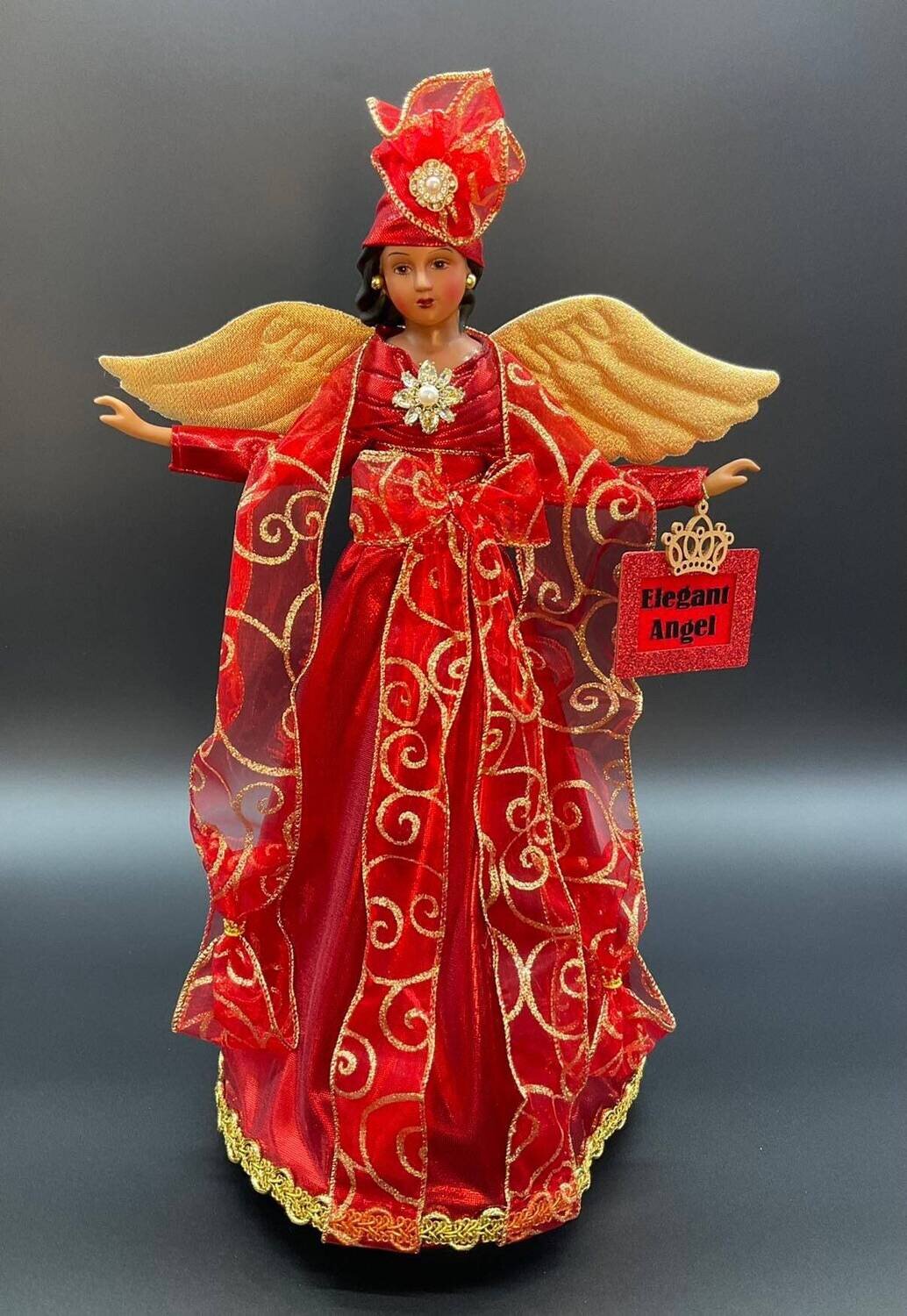 Red Angel Tree Topper, Christmas Angel Tree Topper, African American Angel Tree Topper, Elegant Christmas Decor