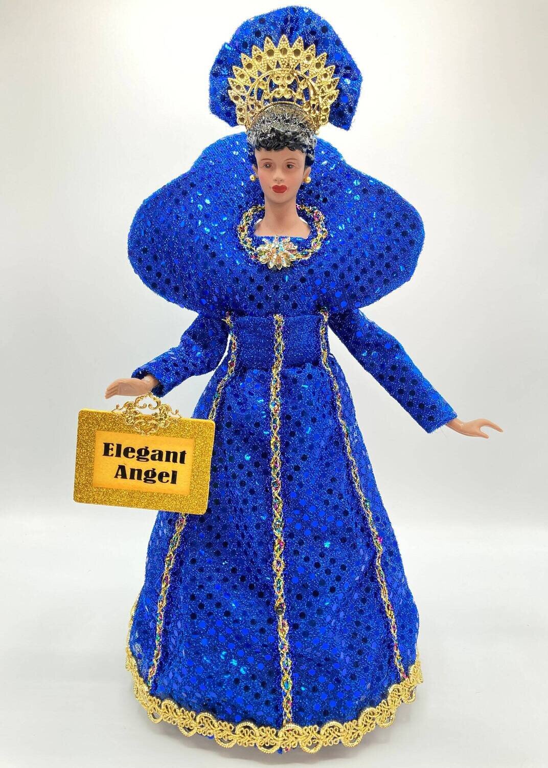 Elegant Angel Tree Topper - Royal Blue Sequin Gold Holiday Tree Decor
