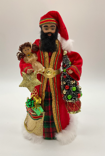 African American Santa Figurine - Classic Red