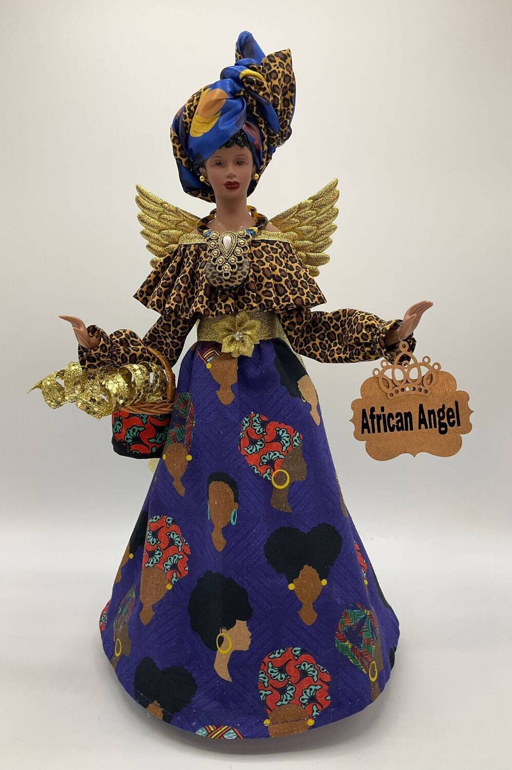 Handcrafted African Angel Tree Topper - Royal Blue Pride Joy and Beauty