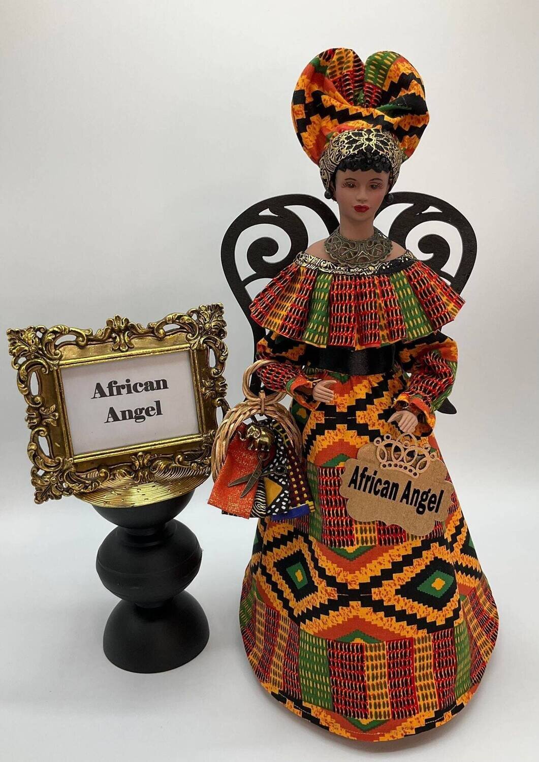 Handcrafted African Angel Tree Topper, Kente Fabric
