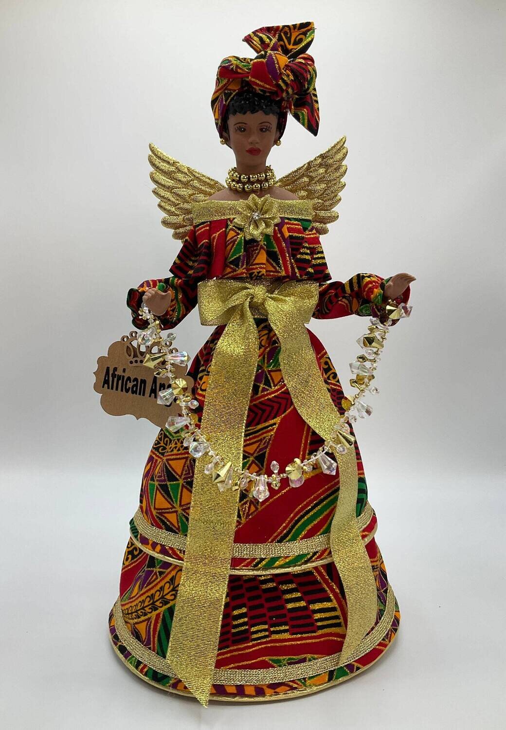 Angel Tree Topper - Ankara Red, Green and Gold