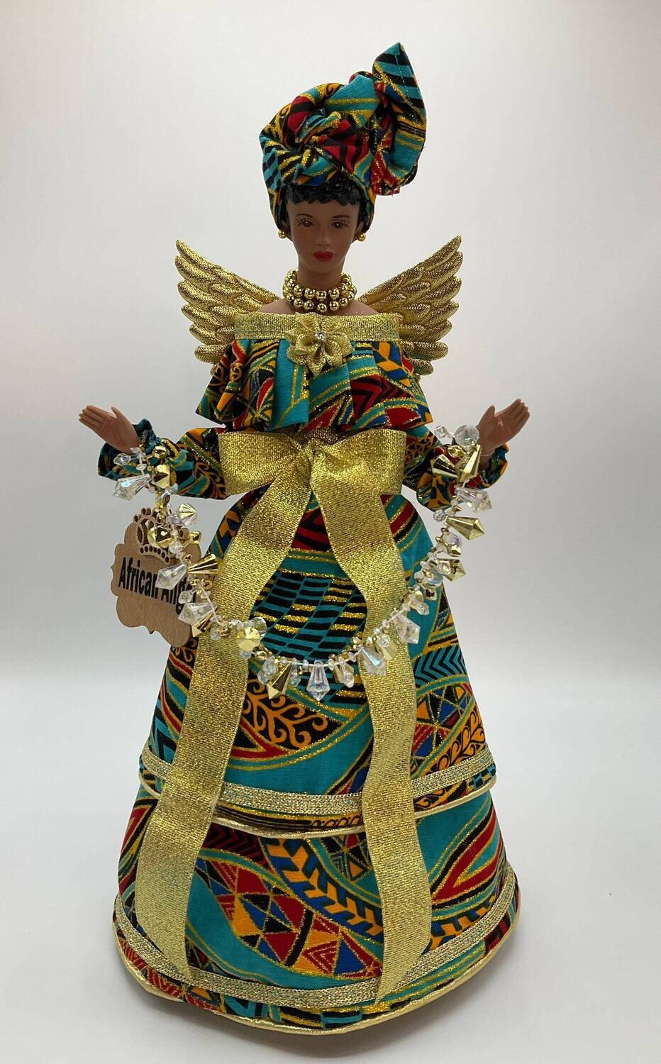 Angel Tree Topper - Ankara Turquoise and Gold